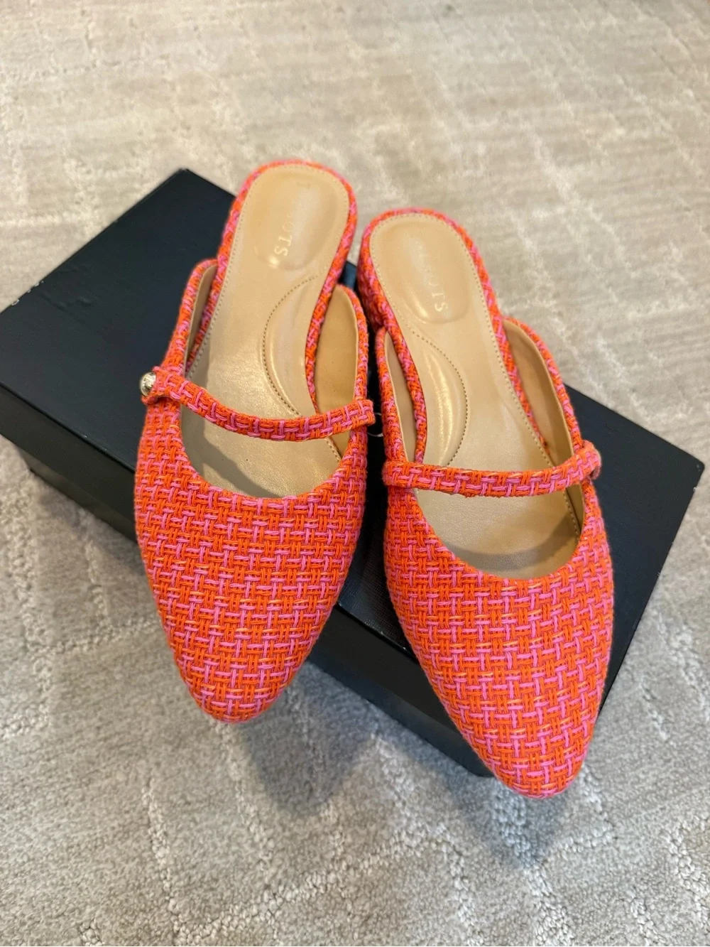 Talbots Orange and Pink Woven Mary Jane Mule